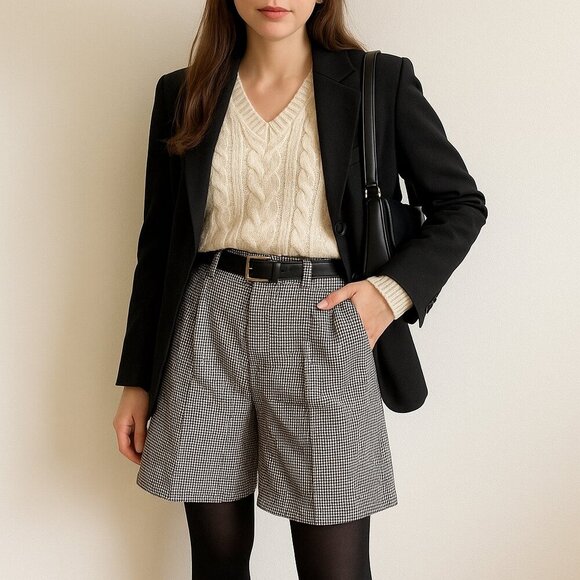 Vintage 90s Michele Houndstooth Shorts | 12 | High Rise Pleated Bermuda Academia - Picture 1 of 8